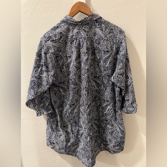 RALPH LAUREN Shirt Men's XL ButtonUp Scribble Blue Paisley 3/4 Sleeve - Picture 2 of 5